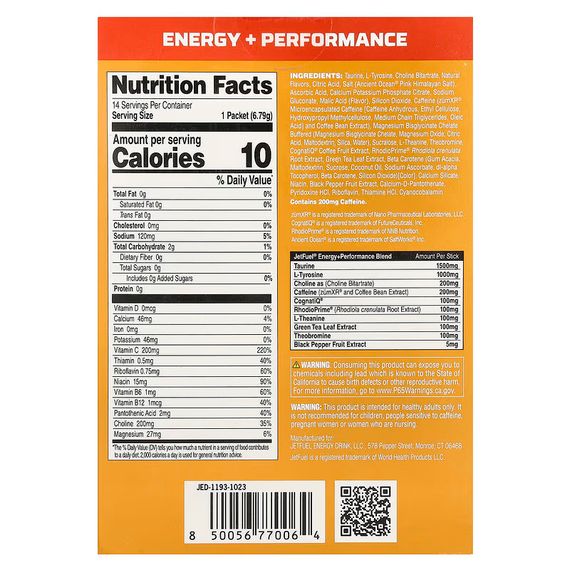 Енергетичний гель German American Technologies JetFuel Energy + Performance 1 Stick Pack (Peach Mango) | Зображення 1