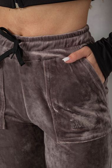 Штаны женские велюровые, цвет коричневый, 238R57862 | Зображення 4