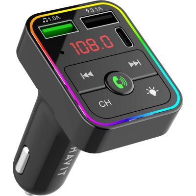 FM модулятор Havit HV-FM812BT 2USB+USB-C RGB Black (HV-FM812BT)