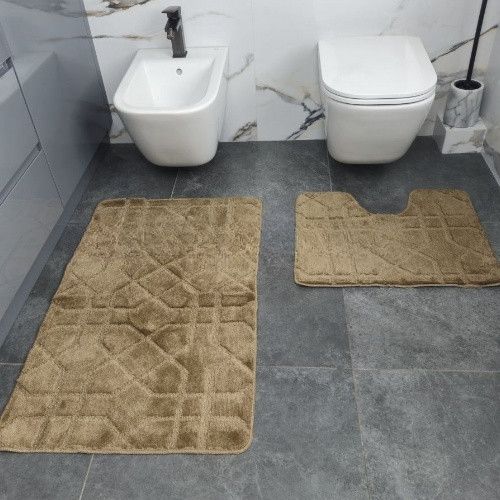 Набір килимків для ванної кімнати 2шт 57*100см+57*50см U-виріз Геометрія Joy бежевий тафтинг Дариана | Зображення 3