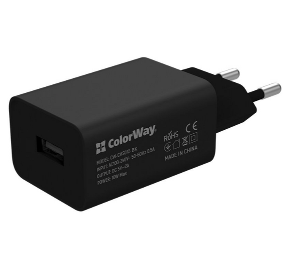 Зарядний пристрій мережевий USB 2,4A 10W чорний ColorWay CW-CHS012-BK | Зображення 2
