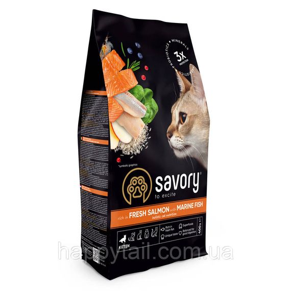 Сухой корм для котят Savory Kitten с лососем и морской рыбой 400 г