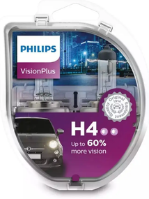 Комплект галогеновых ламп PHILIPS 12342VPS2 H4 60/55W 12V P43t VisionPlus +60%