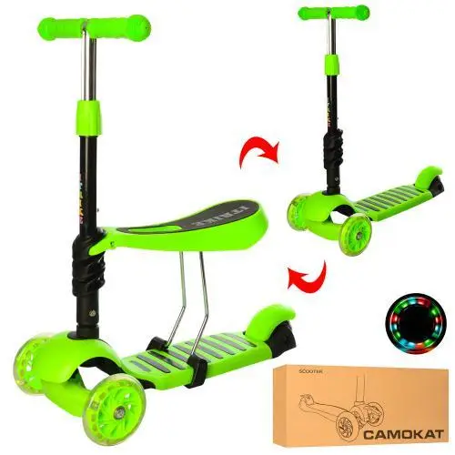 Детский самокат с сиденьем Best Scooter 3в1 зеленый