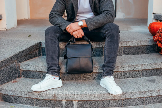 Чоловіча шкіряна сумка-месенджер, барсетка на одне плече 22x26x6 Tiding Bag 75-5271 чорна | Зображення 6