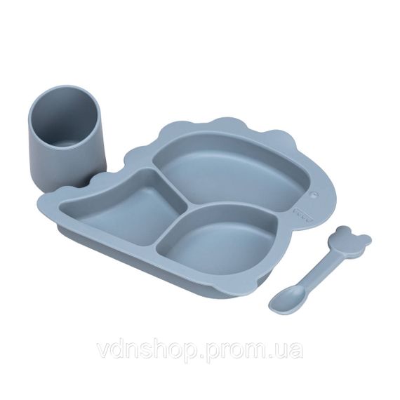 Дитячий набір силіконового посуду чашка/тарілка з трьома секціями/ложка Синій HP34545BL | Зображення 2