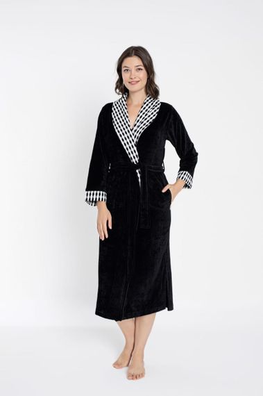 Женский велюровый халат Nusa 0499 длинный, черный 4XL | Зображення 2
