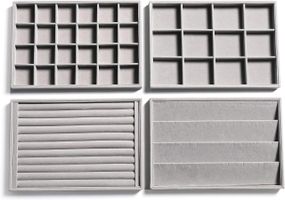 Органайзери для прикрас набір 4 шт, сірий, лотки оксамитові для каблучок, сережок, браслетів, намиста, біжутерії