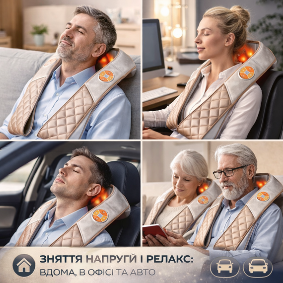 Массажер для шеи, плеч и спины электрический с подогревом / Вибромассажер, массажная подушка-накидка | Зображення 1