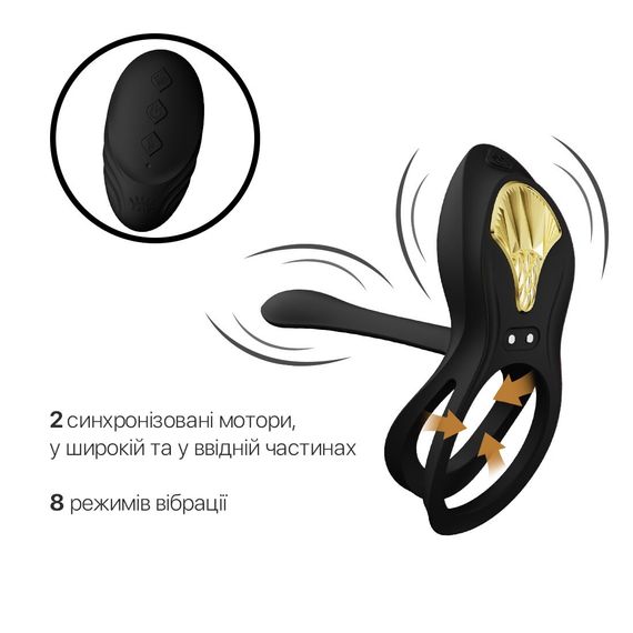 Смарт-эрекционное кольцо Zalo - BAYEK Obsidian Black, двойное с вводимой частью, пульт ДУ | Зображення 3