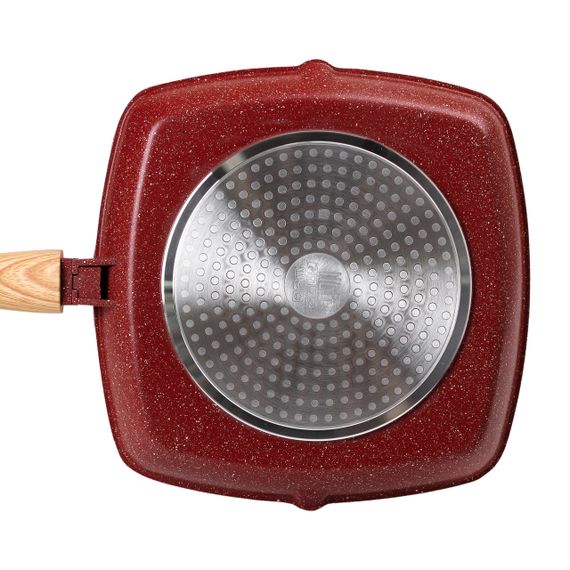Алюмінієва сковорода-гриль 28 см зі скляною кришкою Square Red MGC HP-4-462R | Зображення 2