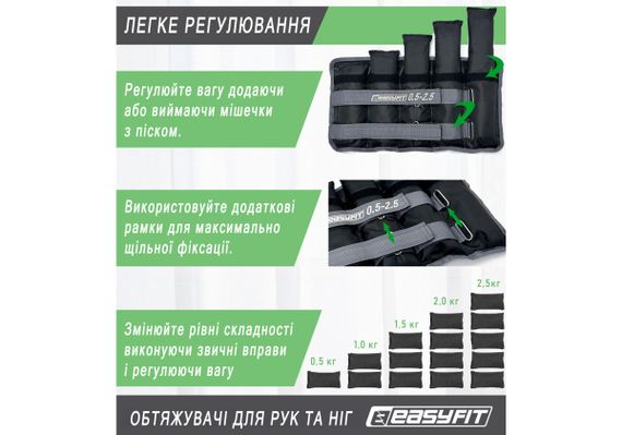 Обтяжувачі EasyFit 0,5-2,5 кг для ніг та рук Чорний-сірий (EF-WHT-0,5-2,5) | Зображення 2