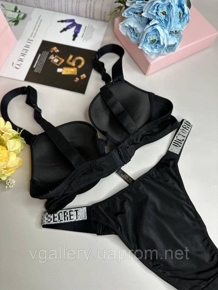 Жіноча нижня білизни Вікторія Сикрет, Сексуальний комплект білизни зі стразами Victoria`s Secret чорний | Зображення 3