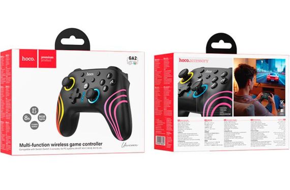 Геймпад Hoco GA2 универсальный Bluetooth / проводной контроллер 6-Axis, RGB, с вибрацией, для Switch 1/2, Windows - Black | Зображення 5