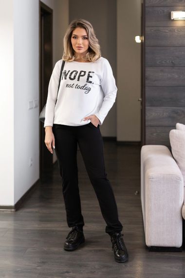 Женский спортивный костюм Nope весна-осень свитшот и джоггеры GF7126 цвет белый + черный, размер 46/48
