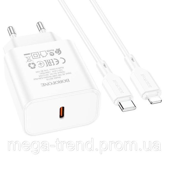 Адаптер мережевий BOROFONE Type-C to Lightning Cable Power single port charger set BA71A |1Type-C, 20W/3A, | Зображення 7