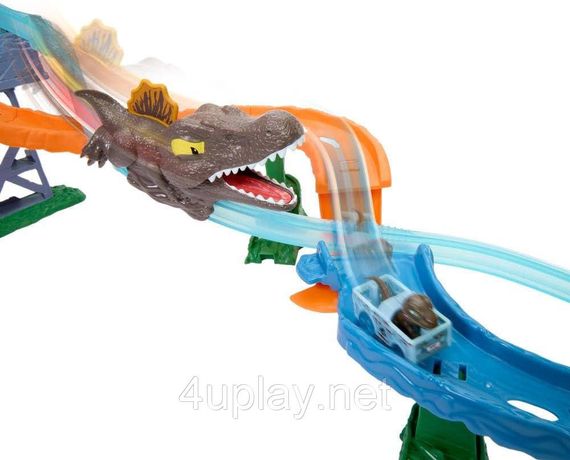 Трек Столкновение и Всплеск с Велоцираптором и Спинозавром Hot Wheels RacerVerse Jurassic World Crash & Splash | Зображення 2