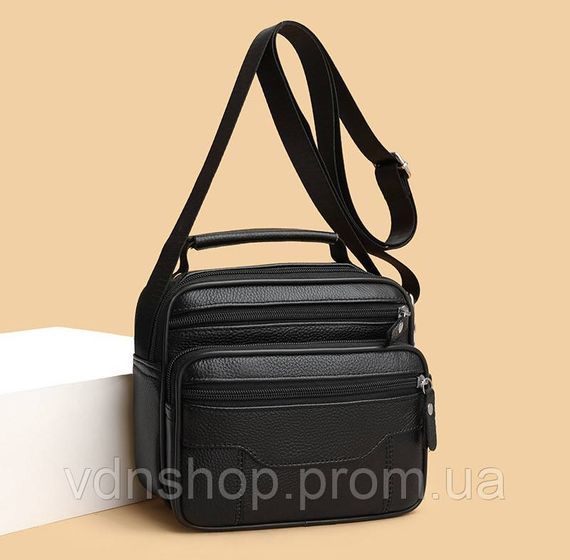 Чоловіча шкіряна сумка-барсетка 23х19х7, месенджер із ручкою та ременем через плече BX-10041 чорний | Зображення 6