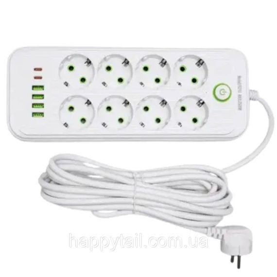 Мережевий фільтр-подовжувач 8 розеток 4xUSB-A 2xUSB-C 5м білий  HP-5-55 | Зображення 1