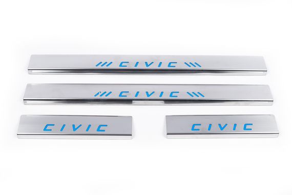 Накладки на пороги синие (Carmos, 4 шт, нерж.) для Honda Civic 1995-2001 гг | Зображення 1