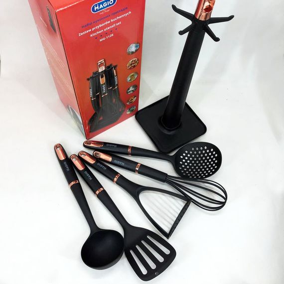 Кухонный набор столовых предметов на подставке Magio, Кухонные приборы силикон, Набор поварешек RL-27 | Зображення 5