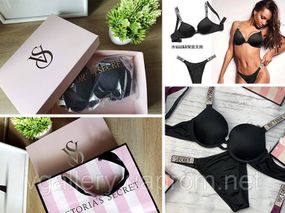 Комплект черного женского нижнего белья Victoria’s Secret Модель Буквы Стразы Виктория Сикрет Черный, 85C-XL