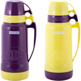 Термос Kamille Glass Violet 1800мл дзеркальна колба і 2 чашки