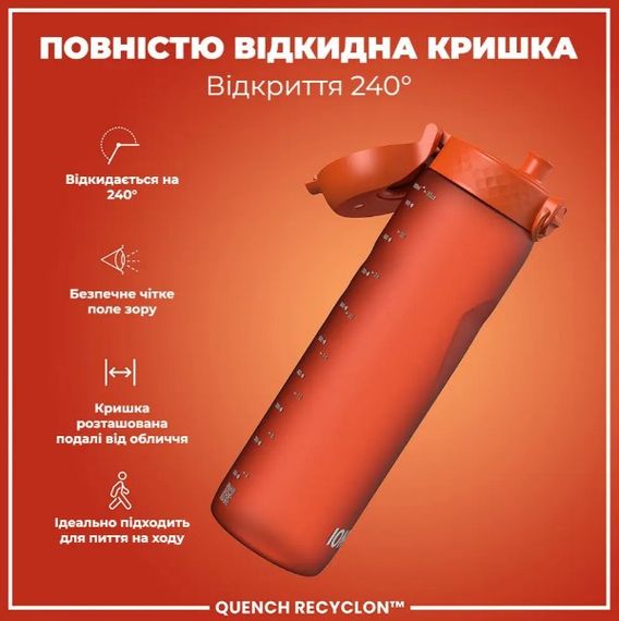 Пляшка для води ION8 1000 мл (ЕКО пляшка) BPA Free Hearty Orange (I8RF1000HORG) | Зображення 2