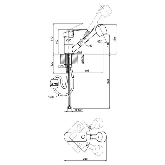 Змішувач для кухні Lidz Mars 011 з висувним виливом (k40) LDMAR011CRM34859 Chrome | Зображення 1