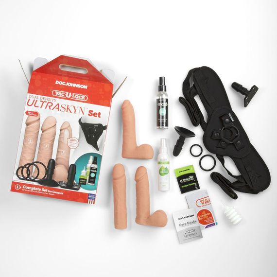 Набір для страпону Doc Johnson Vac-U-Lock Dual Density UltraSKYN Set, діаметр 3х4,5см | Зображення 5