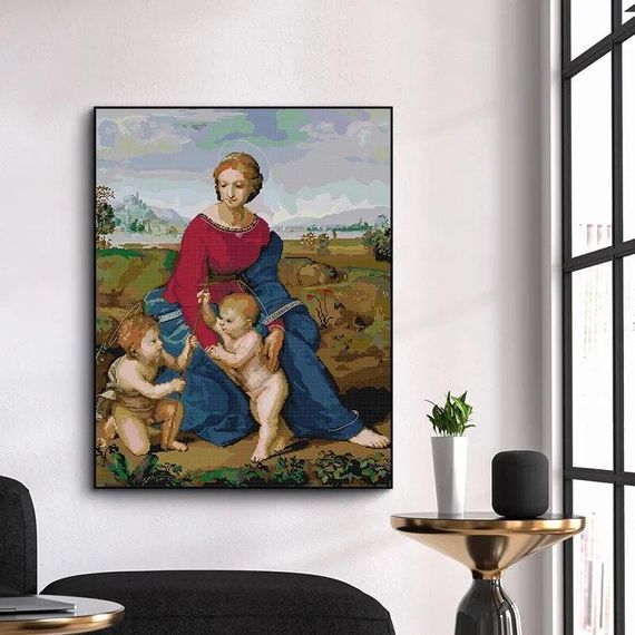 Набір для вишивання за нанесеною на канву схемою "Raphael-Madonna on the Grass(S)". AIDA 14CT printed 51*63 см | Зображення 9