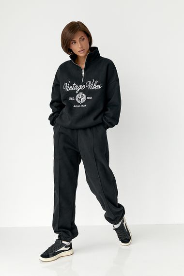 Утеплений спортивний костюм зі світшотом та джогерами - чорний цвет, L (є розміри)