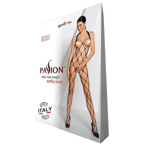 Бодістокінг у дуже велику сітку Passion BS091 black, з доступом, One size | Зображення 5