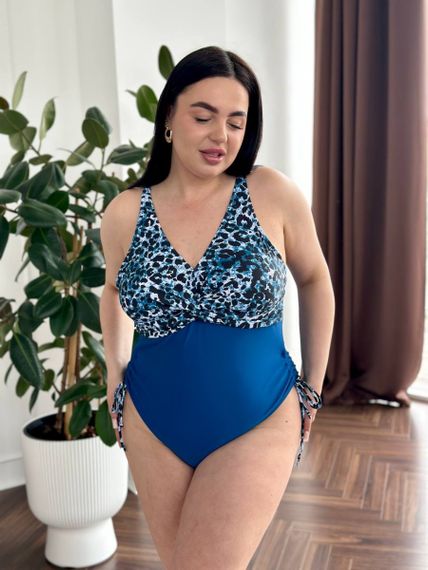 Суцільний синій купальник PLUS SIZE леопардовий принт | Зображення 4
