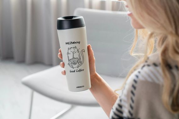 Термокружка Ardesto Сoffee Time Meowning AR-2645-WС 450 мл бежевая | Зображення 4