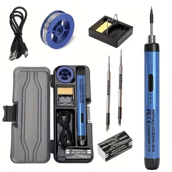 Портативний USB/бездротовий паяльний набір з регульованою температурою. Синій | Зображення 1