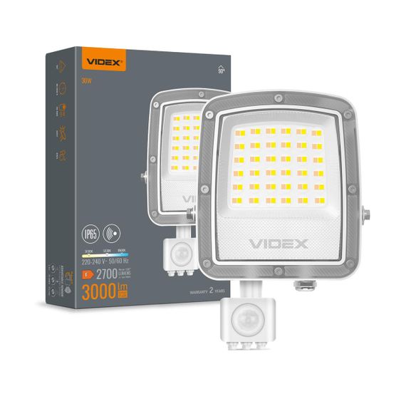Світлодіодний прожектор VIDEX F5 30W 3000-5000-6500K з датчиком руху 230V White (VL-F5-030CW-S)