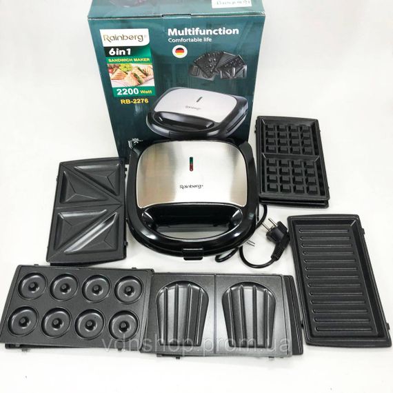 Электрический гриль для жарки Rainberg RB-2276 6 в 1 2200 Вт, Сендвичница бутербродов EF-92 | Зображення 9