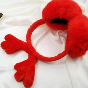 Теплі навушники зі штучного хутра з ріжками Червоні