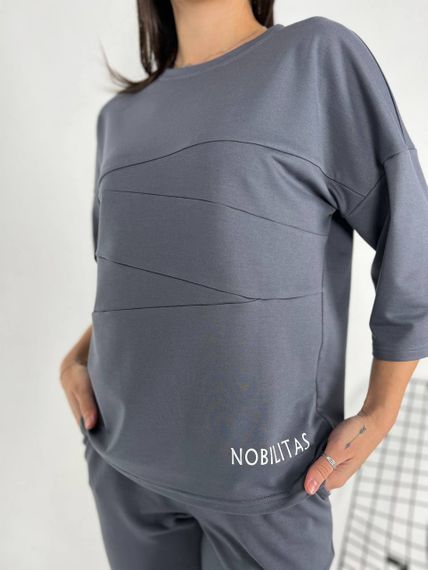 Женский спортивный прогулочный костюм с укороченными штанами NB24003 серый, размер 46/48 | Зображення 4