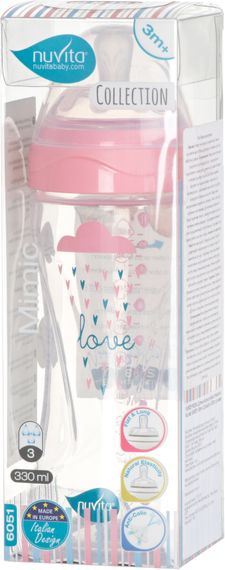 Детская Антиколиковая бутылочка Nuvita NV6051 Mimic Collection 330мл розовая (NV6051ROSA) | Зображення 1