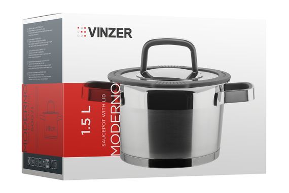 Кастрюля Vinzer Moderno 50071, 1.5 л, 16 см, из нержавеющей стали с крышкой, для всех типов плит | Зображення 2