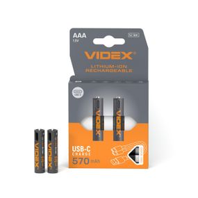 Акумулятор VІDEX Lі-іon LІR03C/AAA USB-C 1.5V (захист) 570mAh 2шт/Pack