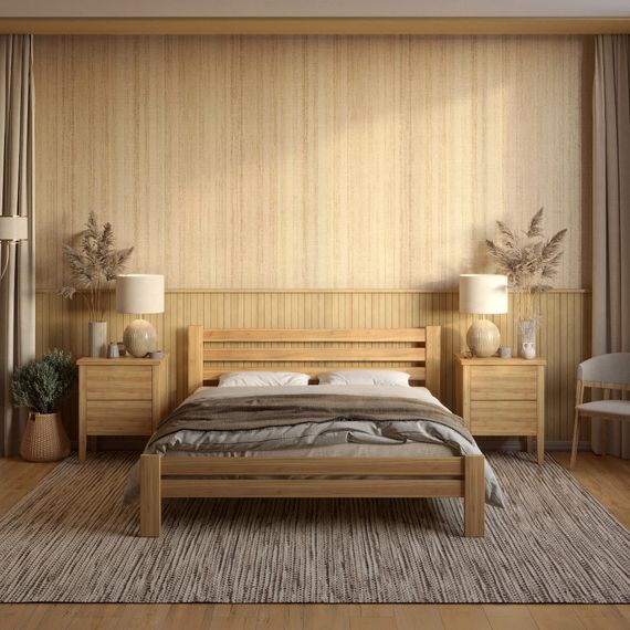 Односпальне дерев'яне ліжко Mebigrand Прем'єра Горіх світлий 90х200 см (MBG-2726)