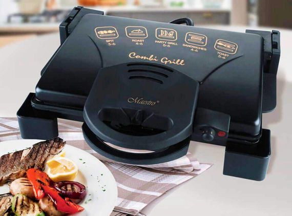 Прижимной контактный гриль Maestro MR-717 домашний электрогриль сэндвичница бутербродница 1900 Вт Черный | Зображення 4