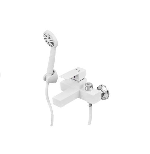 Змішувач для ванни Plamix Kubus-009 EURO SET White (з шлангом, лійкою та кронштейном) (PM0673) | Зображення 3