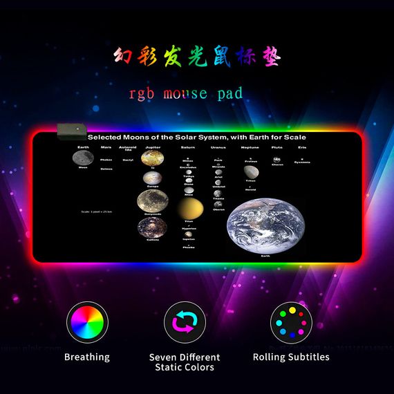 Килимок 300*800 для миші "Planets scales" тканинний з боковою прошивкою, товщина 3 мм, RGB підсвічування, живлення USB 1,8 м, Color Box