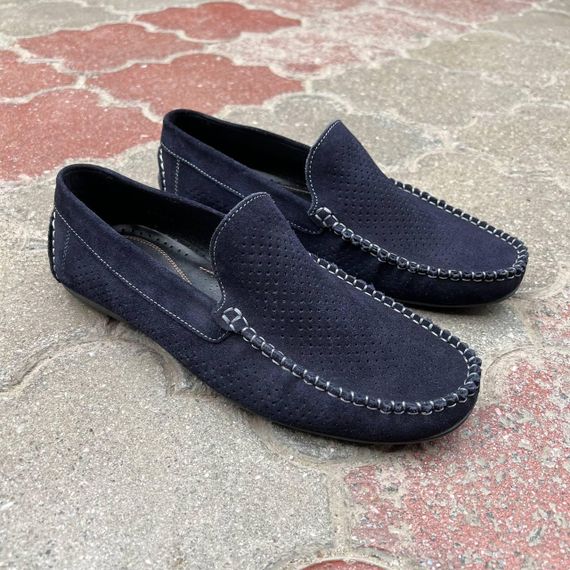 Темно синие перфорированные мужские мокасины 41 размер | Зображення 7