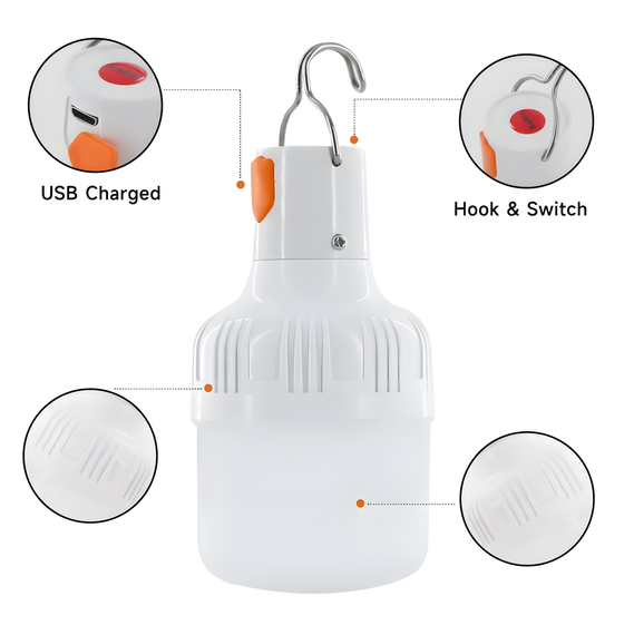 Перезаряджувана USB LED-лампа 60W підвищеної яскравості для кемпінгу та аварійного освітлення | Зображення 2