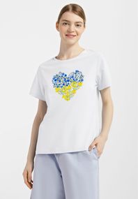 Футболка жіноча біла з принтом "Серце з квітів", 2XL